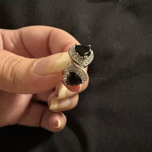 Heart shaped Black zircon copper earrings-artificial gemstone